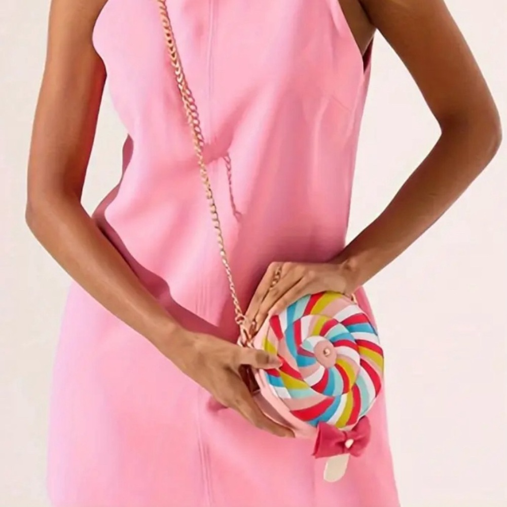 {NEW} Cute Rainbow Lollipop Crossbody Bag with Gold Tone Chain Strap